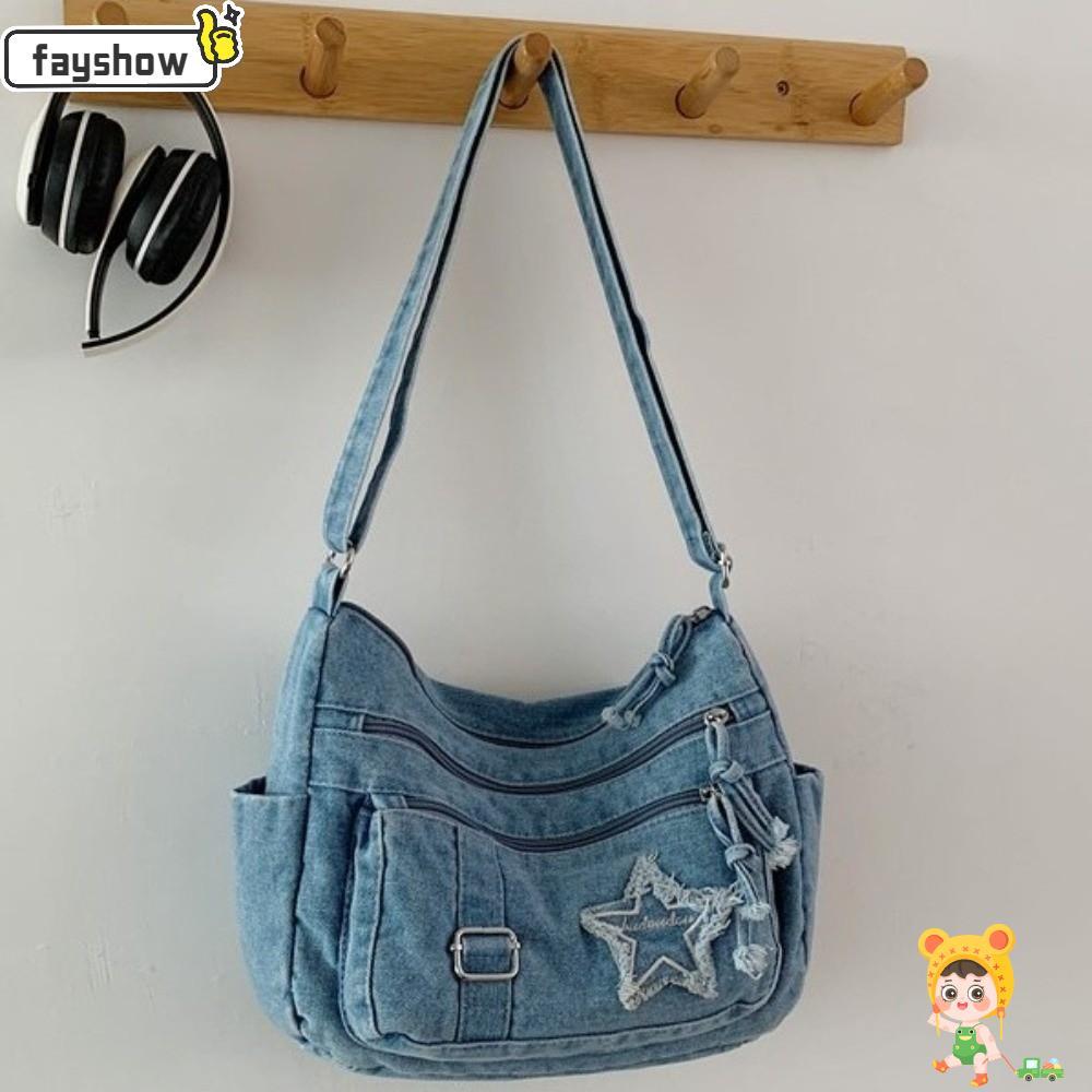 Bolsa De Ombro FAYSHOW Jean , Crossbody Com Alça Ajustável Durável Casual Jeans De Grande Capacidade