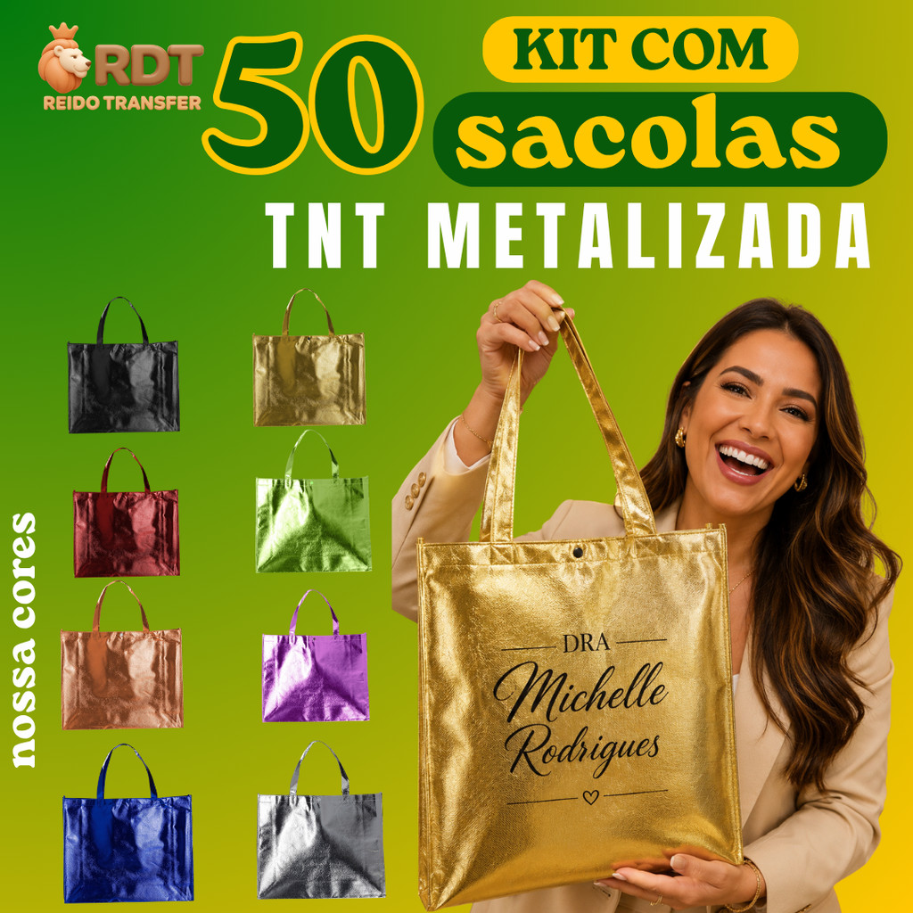 Sacola Tnt Metalizado 45x35x11 C/ Logo Kit Com 50 Unidades