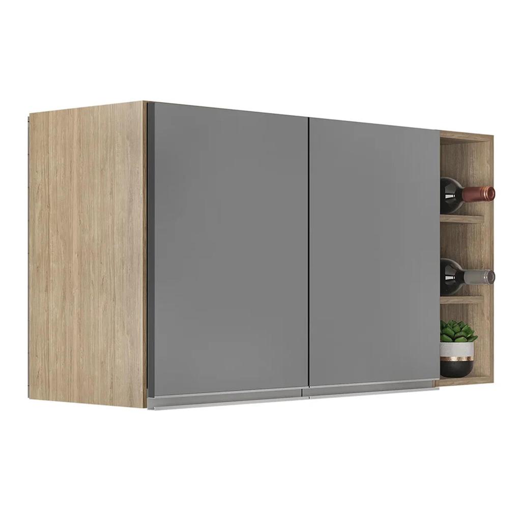 Armário de Cozinha Aéreo Califórnia 80cm e Nicho Garrafeiro 20cm Riad Castanho/Cinza - Lumil