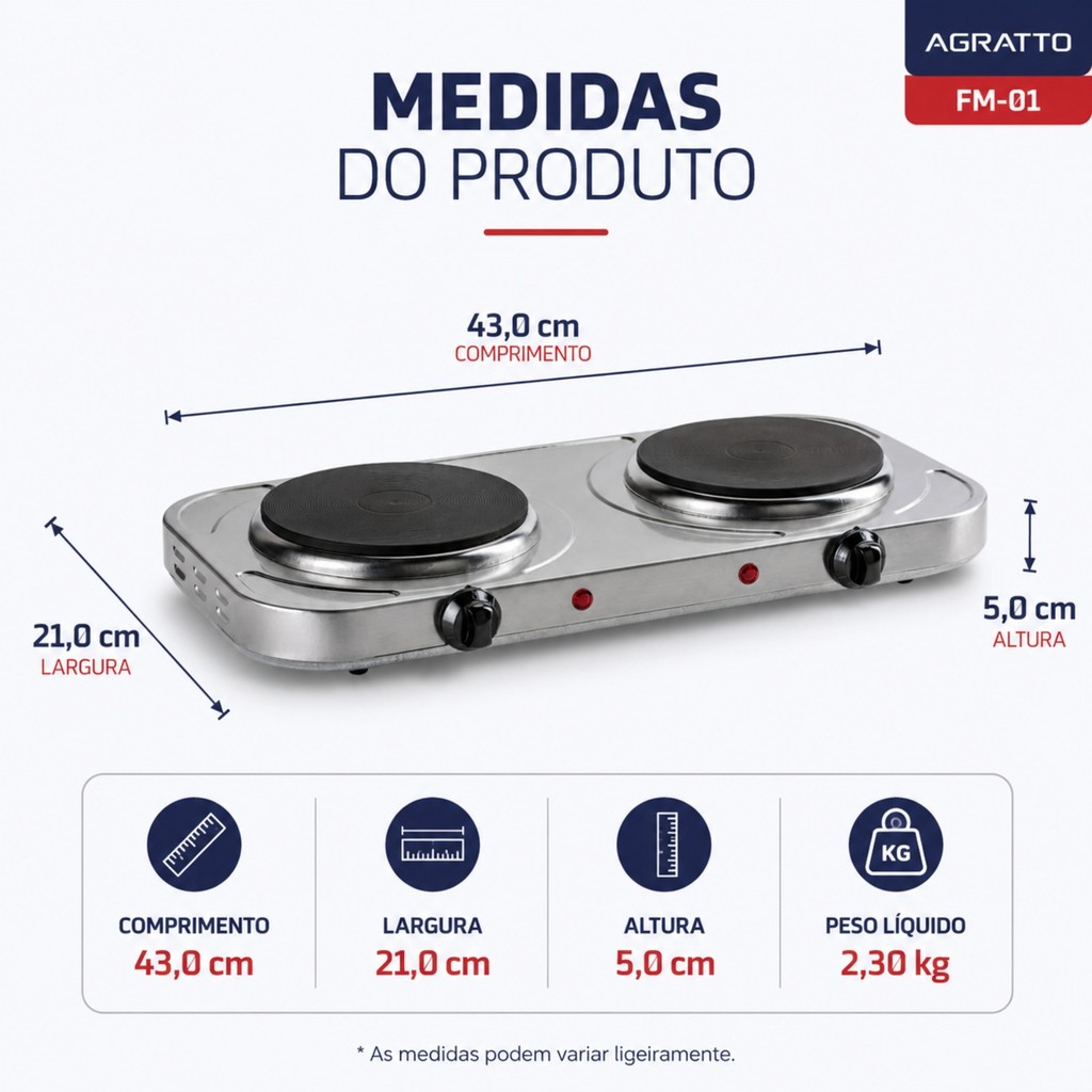 FOGAO ELETRICO DE MESA FM-01 2000W 2 BOCAS AGRATTO — imagem 2 de 2