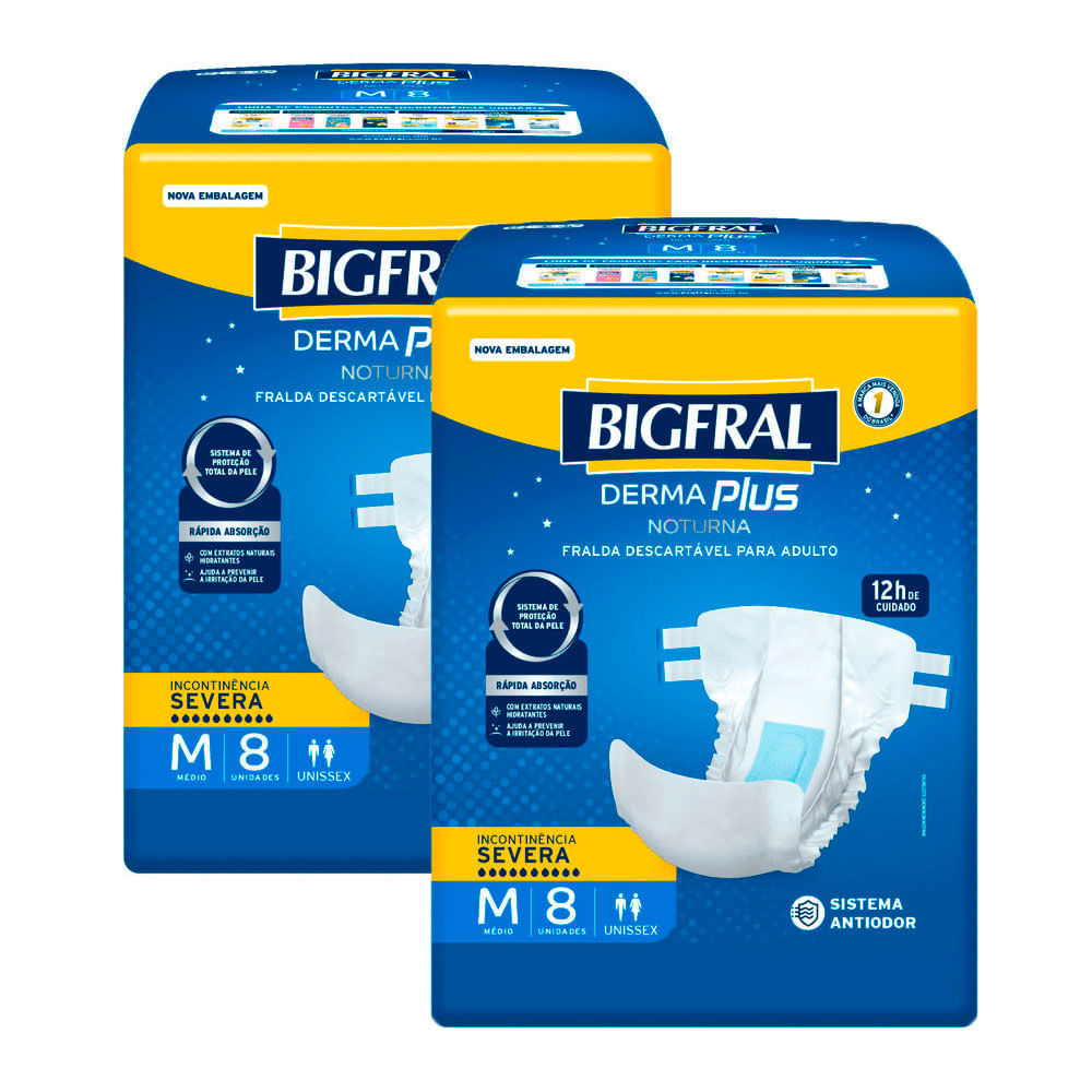 Kit 2 Fralda Bigfral Derma Plus Noturna M 8 Unidades