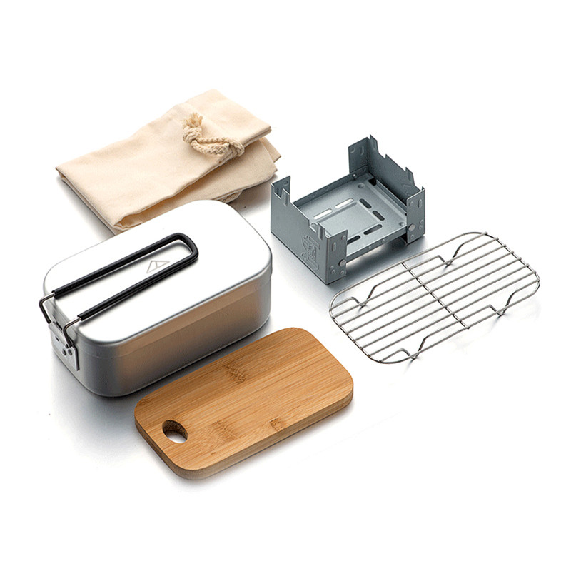 TILLAK Conjunto de lancheira japonesa para acampamento ao ar livre, lancheira portátil de alumínio, panela de cozinha, f