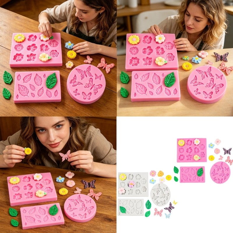 yu 3 Pçs Flor Borboleta Silicone Molde De Chocolate Geladeira E Máquina De Lavar Louça Seguro Para Assar Mousses Bolos P