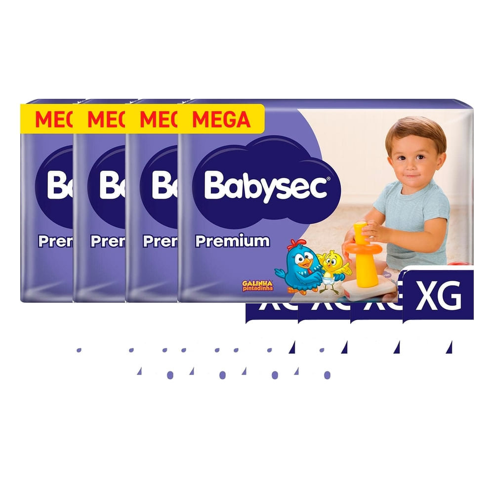 Kit 4 Fralda Babysec Premium Tamanho XG Pacote Mega com 24 Unidades Descartáveis