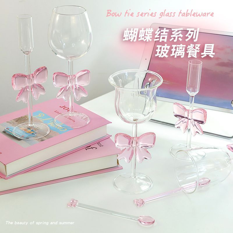 Copo da Série Laço Rosa, Taça de Princesa, Taça de Vinho de Alto Valor, Taça de Champanhe, Copo de Água Rosada QDRF