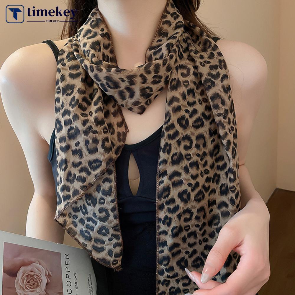 TIMEKEY Leopardo Impressão Bolinhas Lenço De Cetim Boho Multifuncional Faixa De Cabelo Cabeça Envoltório Pescoço Cinto A