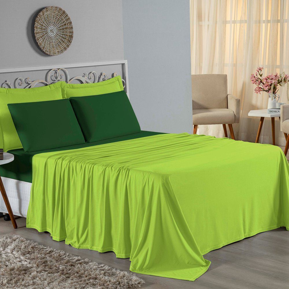 Jogo de Cama Solteiro Nobre 3 Peças Lençol com Elástico de 30cm de Altura Malha 100% Algodão - Pistache / Verde-Bandeira