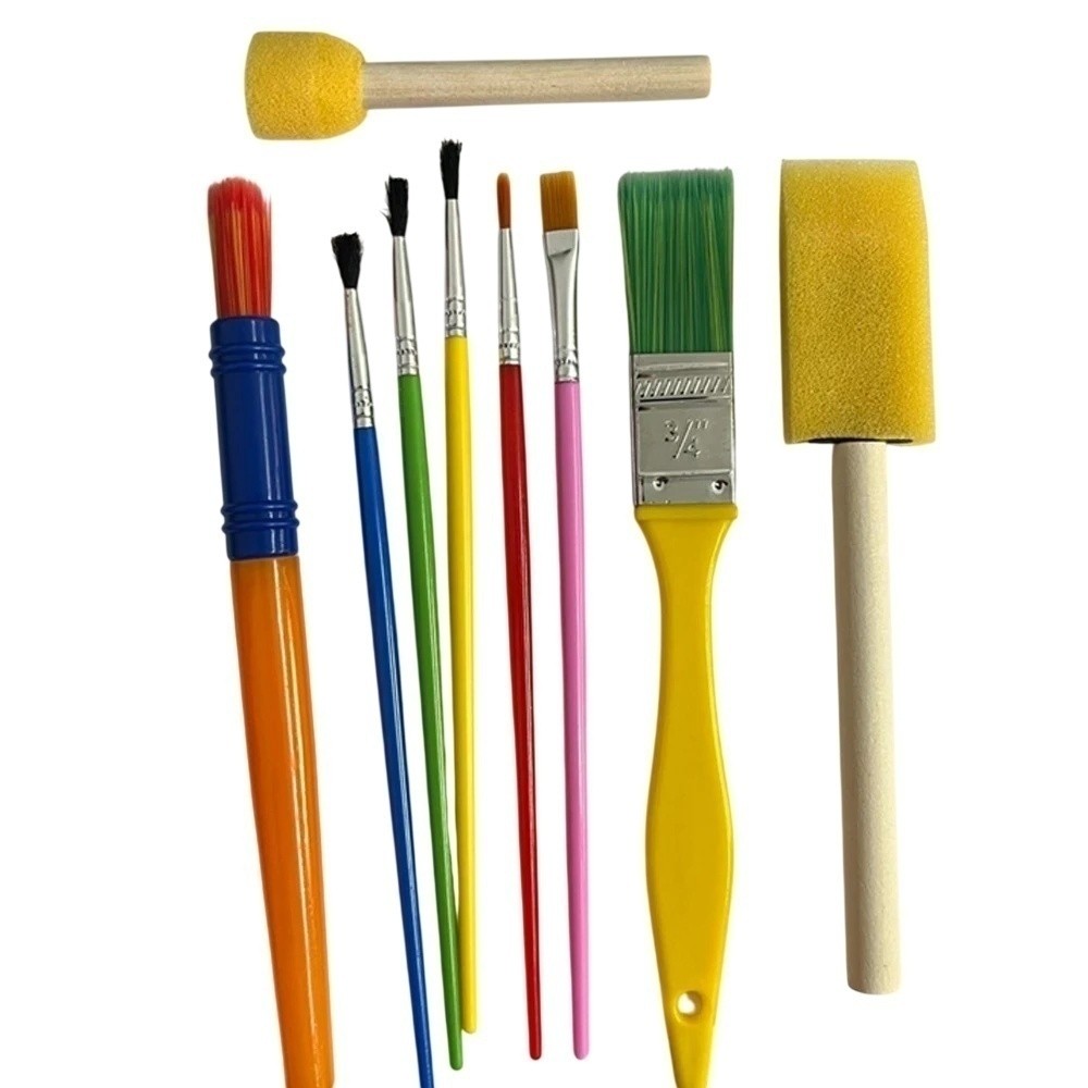 Kit de Pintura 7 Pincéis + 2 Batedores Yin's Pintura Escolar, Férias, Oficinas de Arte