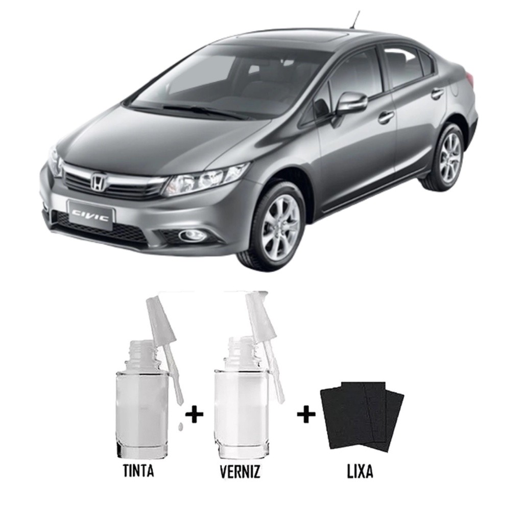 Tinta Tira Risco Automotivo Cinza Iridium - NH642 Honda + Verniz 15ml