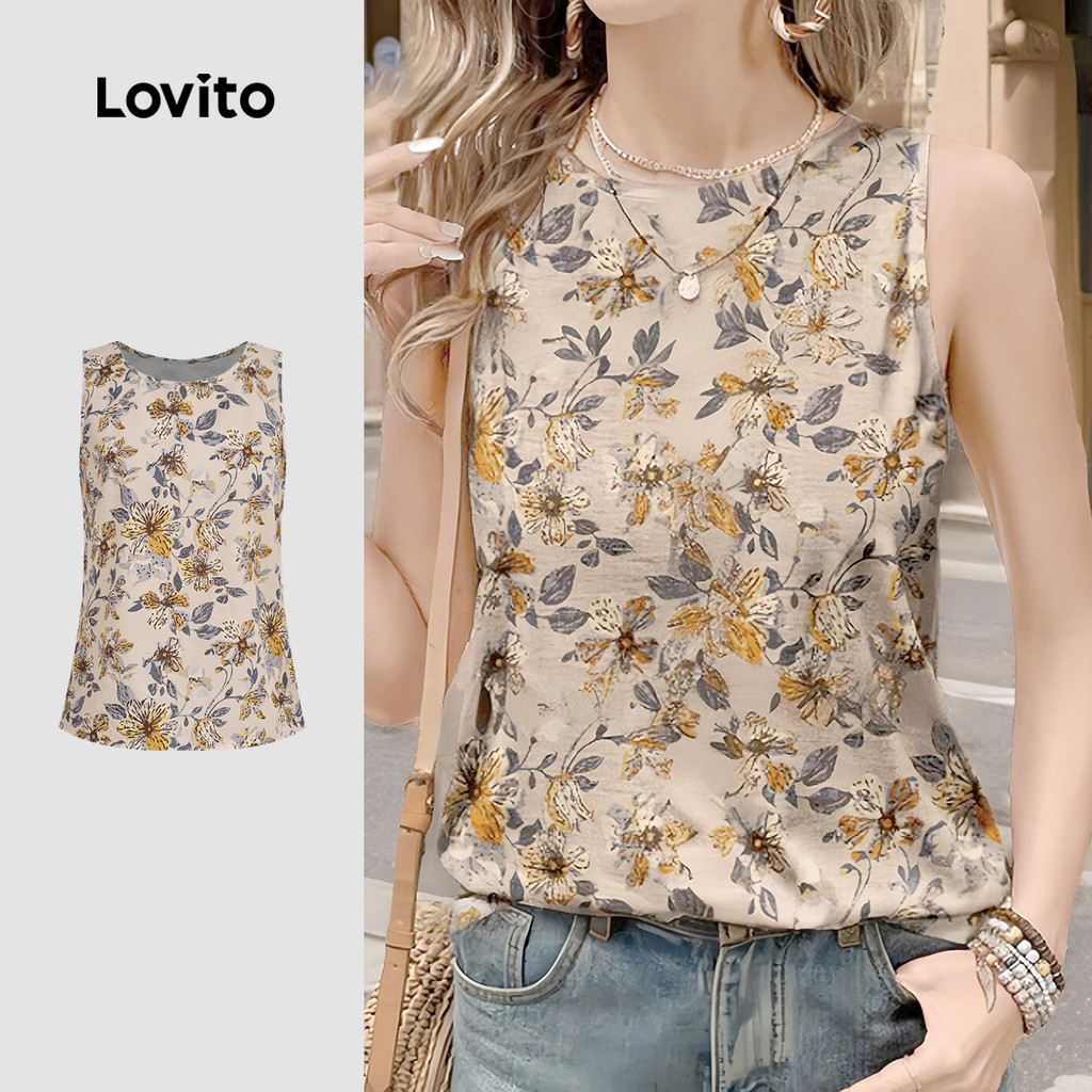 Lovito Regata Blusa Casual com Flores para a primavera/verão L189AD094