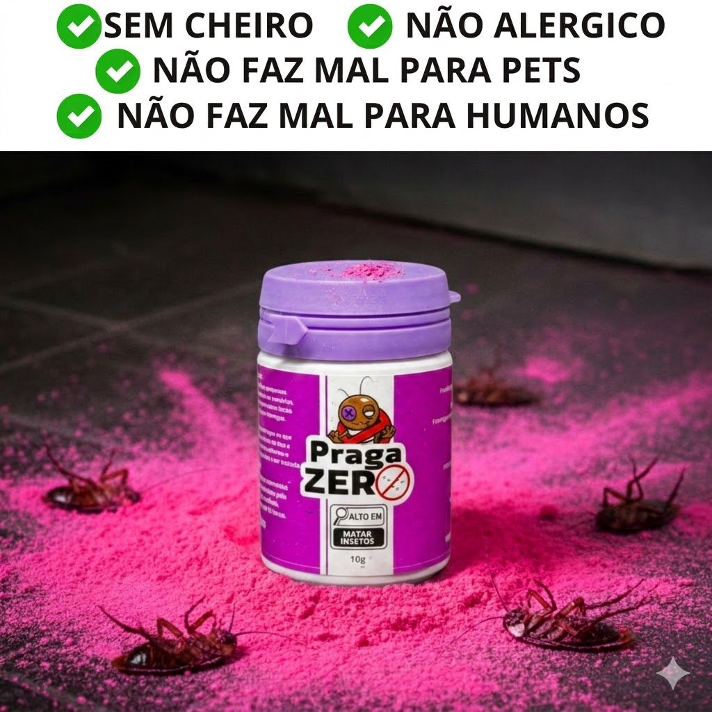 Isca em pó rosa PRAGA ZERO Para Barata Francesinha e Esgoto 10 gramas Inseticida