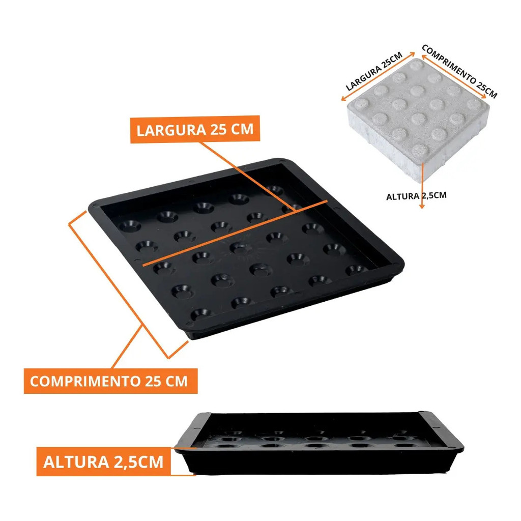 Fôrmas Plásticas Piso Tátil Alerta Kit 20 Unidade