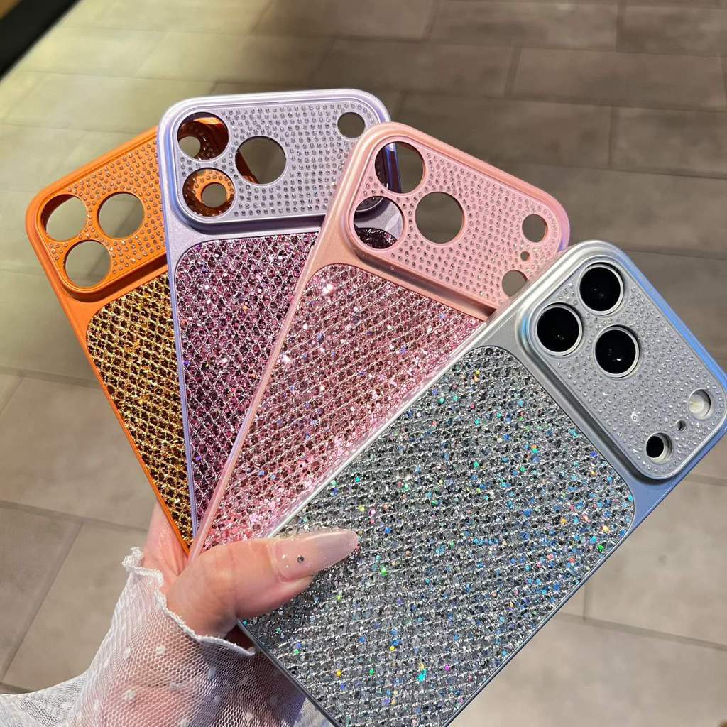 Capa De Telefone Com Glitter De Strass Brilhante Para iPhone 13-17 Proteção De Lente