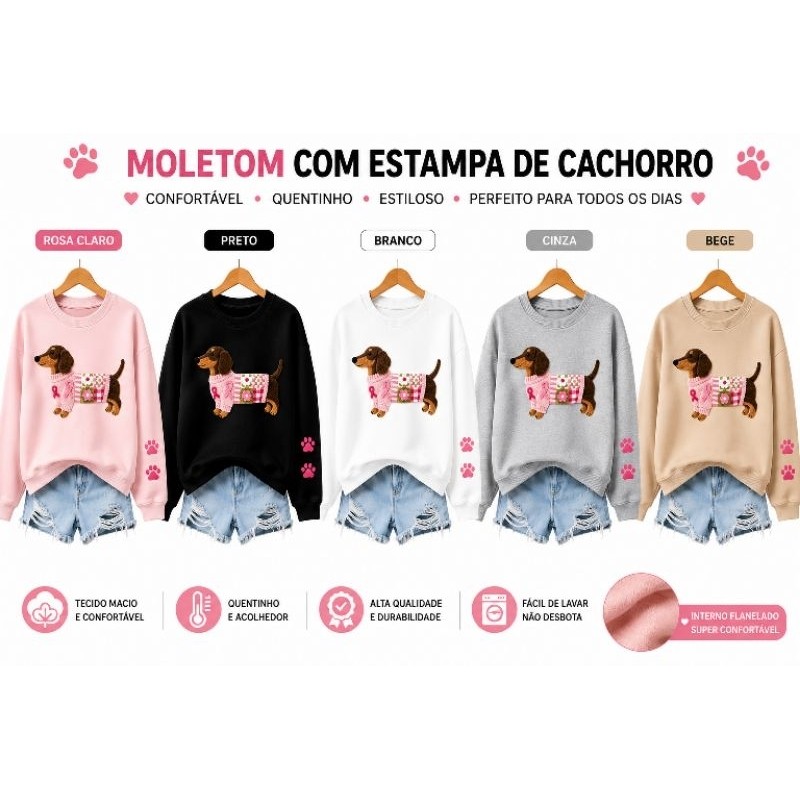 Moletom Infantil Juvenil Adulto Feminino Blusa de Frio Estampado Pets Cachorrinho Criança e Adulto