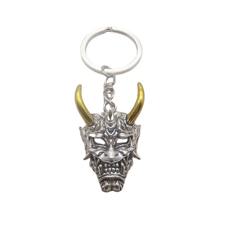 [Pingente] chifre dourado prata chifre rei Prajna máscara fantasma chaveiro estilo Hip Hop Retro carro chaveiro pingente