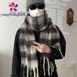 YONGWANG Lenço Xadrez Listrado Masculino , Cachecol Fofo De Caxemira De Inverno Coreano , Casual Com Borlas Macias