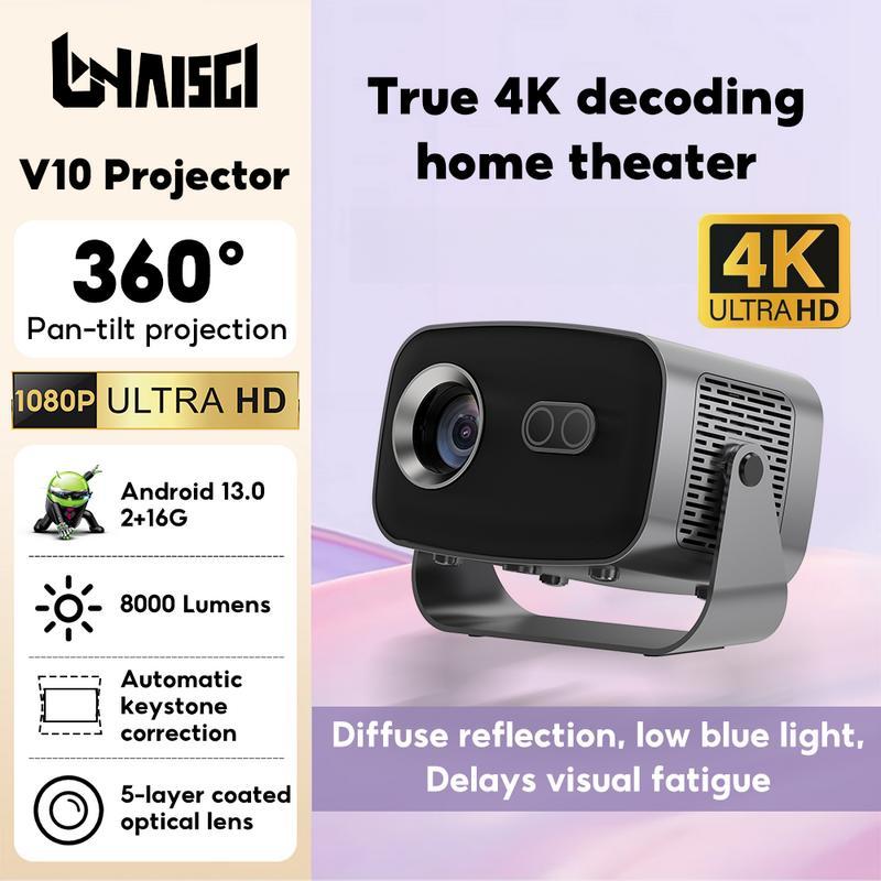 A] Projetor V10 , Sistema Operacional Android 13 , Smart 2 + 16G , Resolução 1920 1080P , LED , WiFi Duplo 5G , Foco Aut