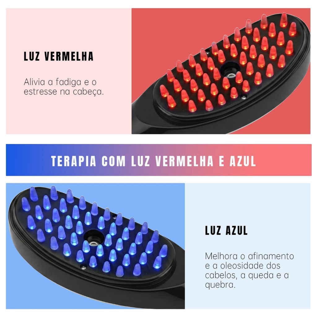 Escova Massageadora 4 em 1 com Laser e LED, Antiqueda e Estimulador de Crescimento Capilar Sem Fio — imagem 2 de 2