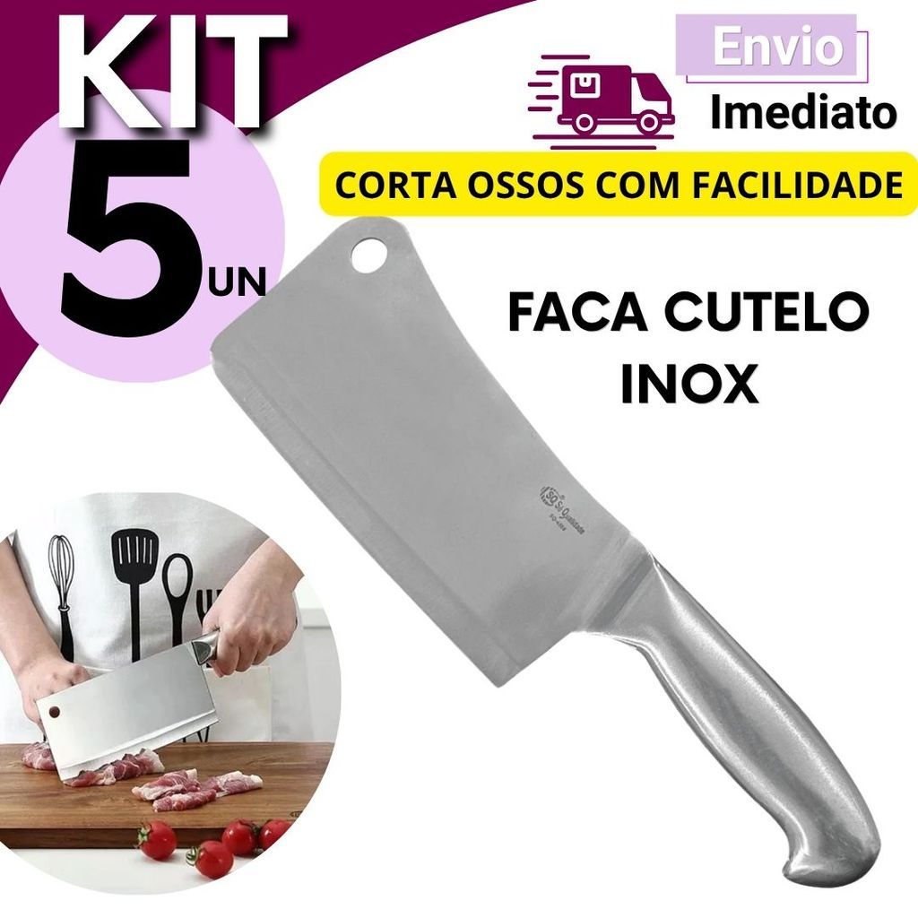 Kit Cutelo / Machadinho 6 Polegadas 1, 2, 3 ou 5 Peças Inox Reforçado Açougue Churrasco Alta Resistência