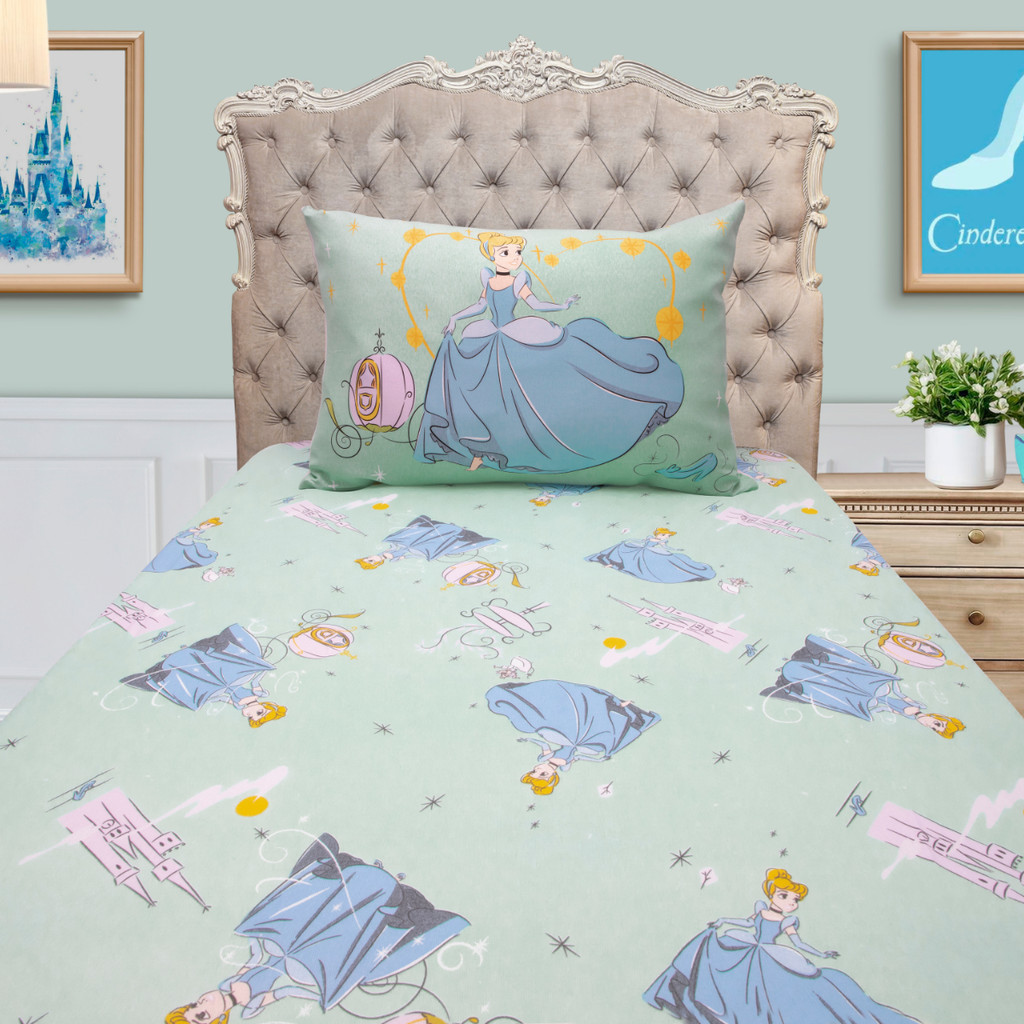 Jogo de Cama Solteiro Infantil com Elástico 2 Peças Verde Disney Princesa Cinderela