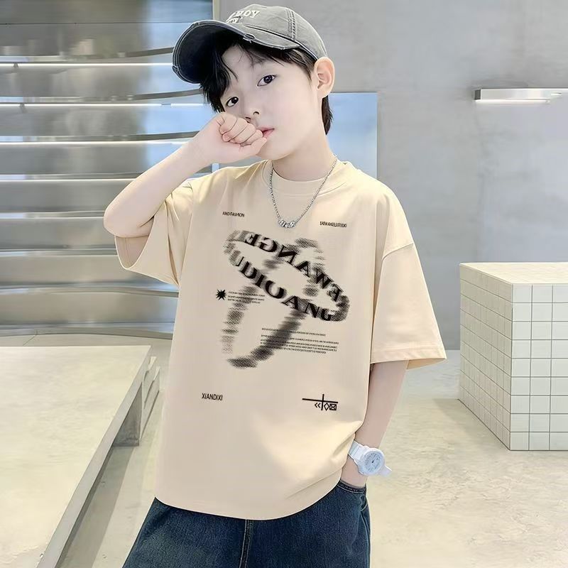 Algodão puro meninos verão manga curta camiseta novo estilo meninos versão coreana roupas de bebê médio grande crianças 