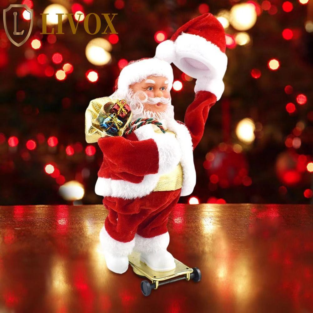LIVOX Brinquedos Elétricos De Papai Noel , Slides Musicais Skate Bonecas De Natal , Chapéu De Balanço Pelúcia Dançando