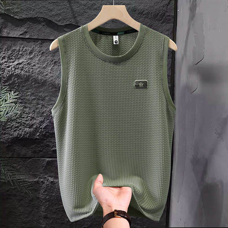 Verão gelo seda de secagem rápida sem mangas camiseta masculina em torno do pescoço Fitness esportes lazer colete de omb