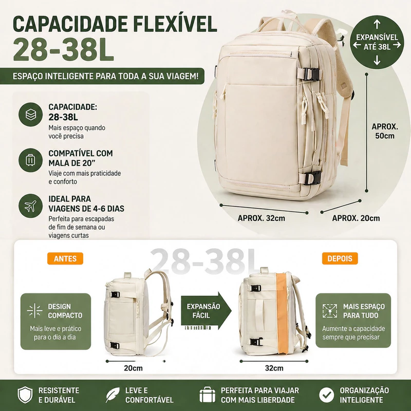 Mochila Executiva Expansível de 28 a 38L para Notebook 16 Polegadas — foto 9