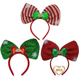Tiara de Natal para Mulheres, Pacote com 3 Peças, Tiara Criativa com Glitter para Festas e Fantasias