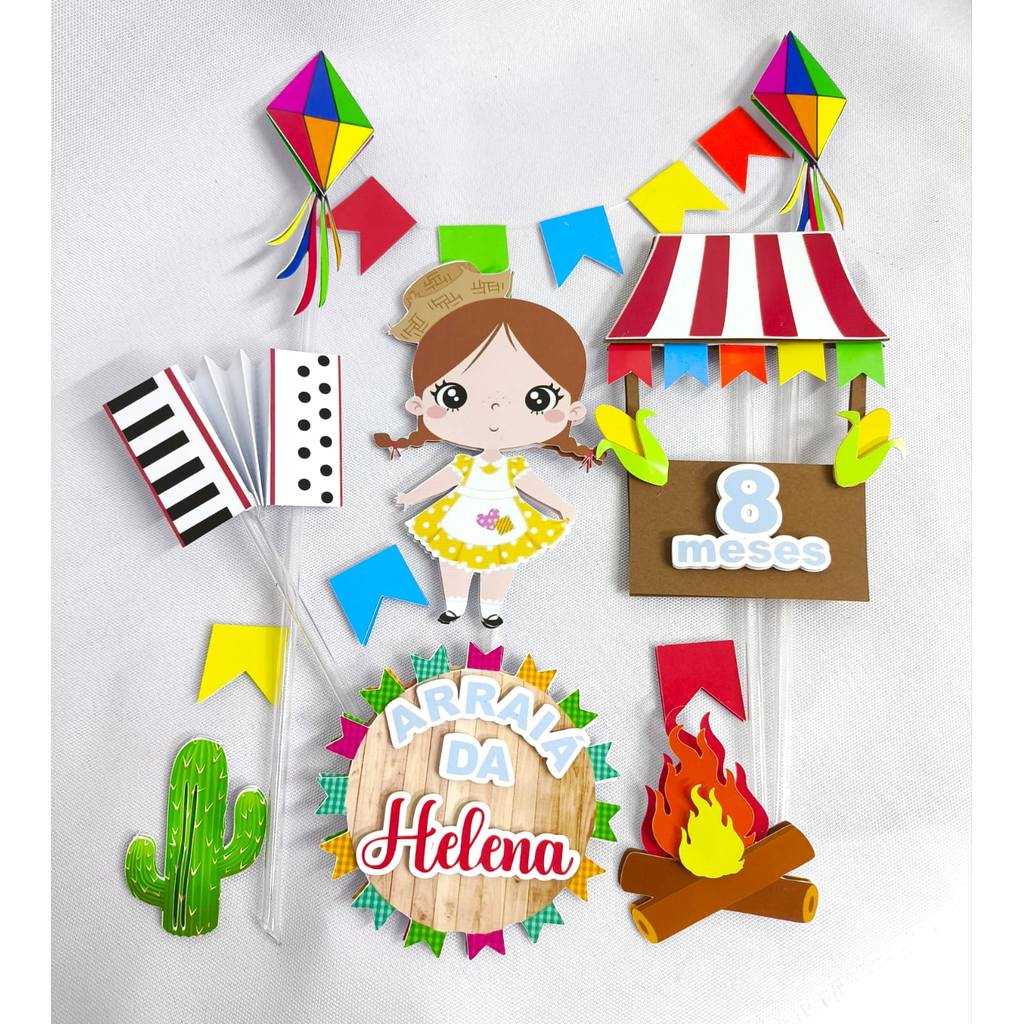 Topo de Bolo Festa Junina Arraiá - Topper de Bolo Personalizado
