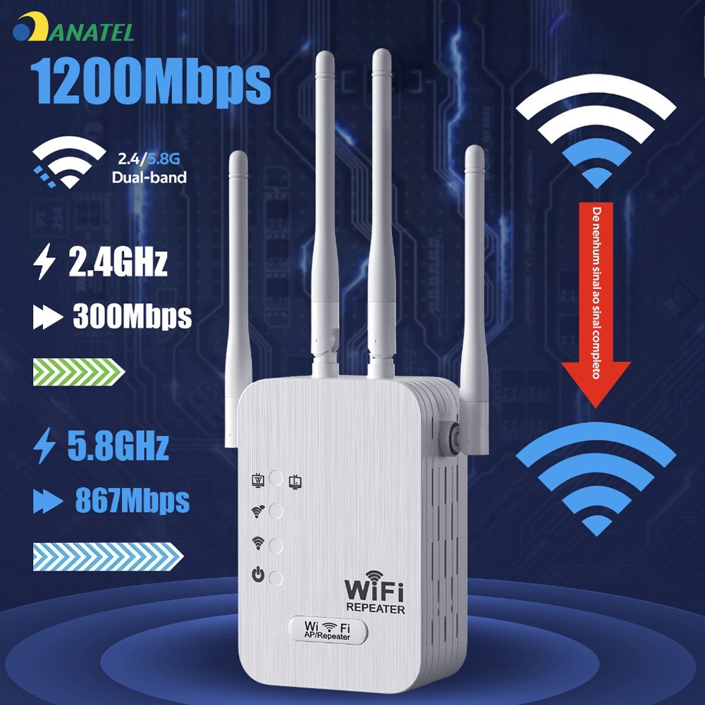 Amplificador de Sinal Wi-Fi 4 Antenas 1200Mbps Repetidor Roteador Bivolt Ideal para Casa Escritório G8