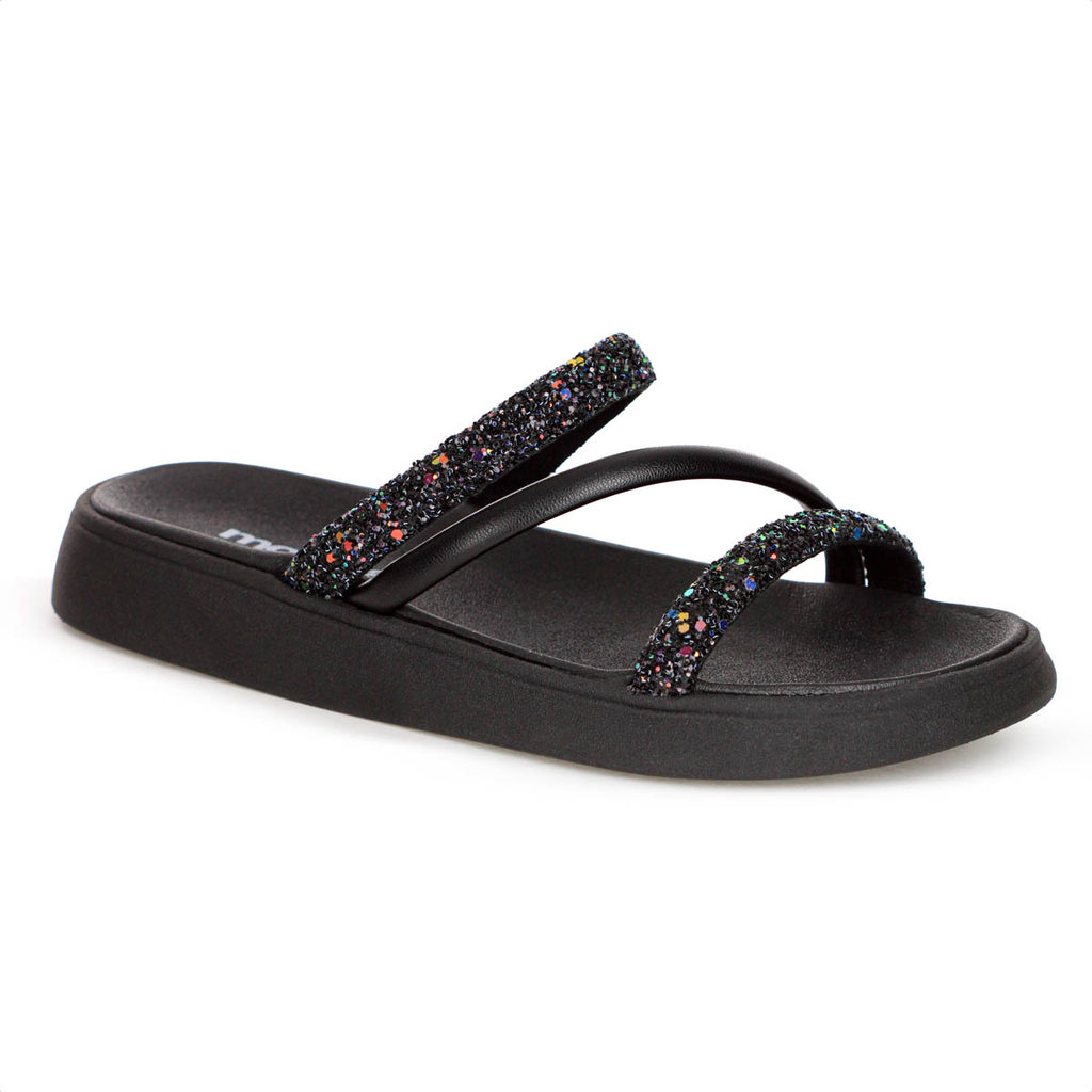 Sandália Moleca Tira Tripla Glitter All Black - Feminino