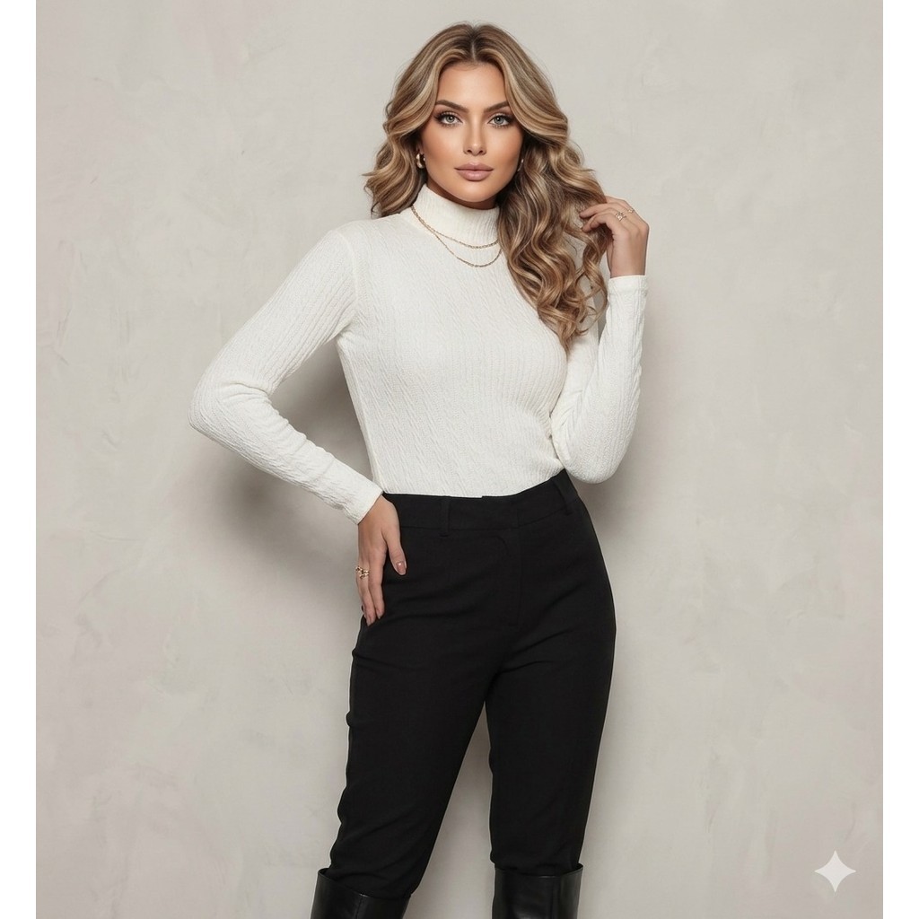 blusa feminina gola alta manga longa canelada elastano perfeita macia lançamento