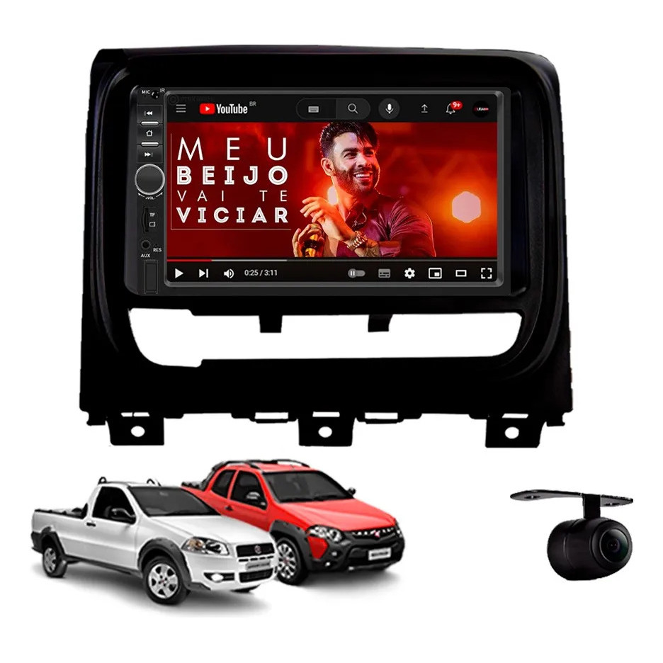 Central Multimídia Fiat Strada Preto 2013 À 2020