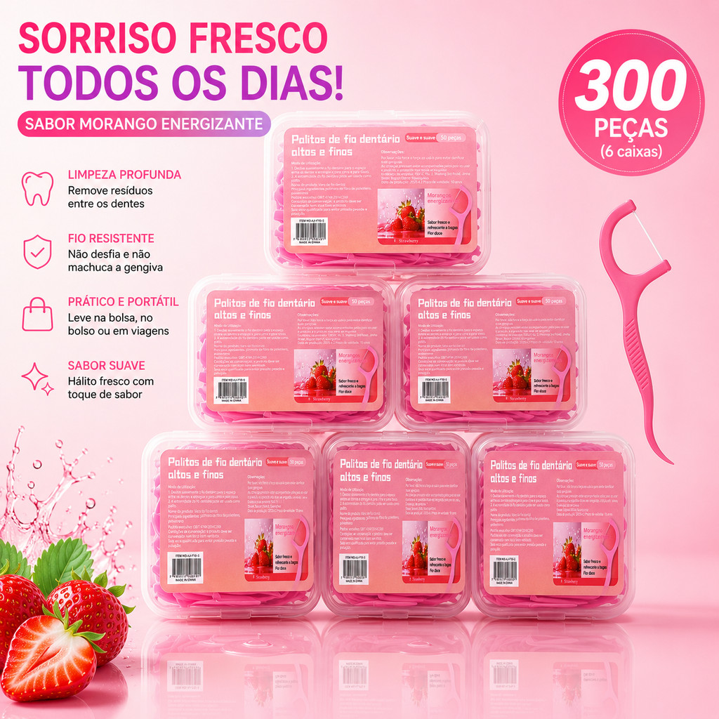 Kit 100/200/300  Hastes com Fio Dental Aromatizado Limpeza Bucal Fácil Proteção Gengival Uso Diário