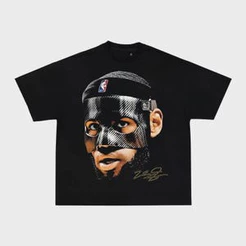 Camiseta Masculina Feminina Oversized Estampa LeBron James com Máscara Basquete NBA, T-shirt Streetwear Unisex