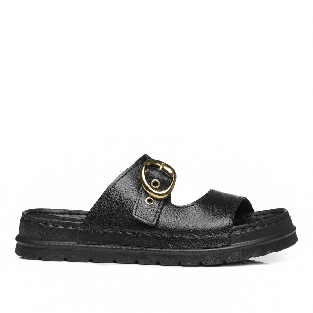 Chinelo Pegada Feminino em Couro Preto 234701-03