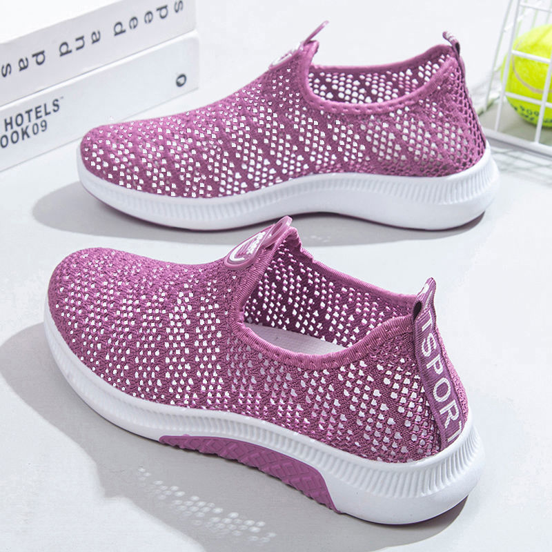 Verão feminino malha respirável sapatos casuais oco sapatos de malha feminina plana antiderrapante mãe sapatos único All