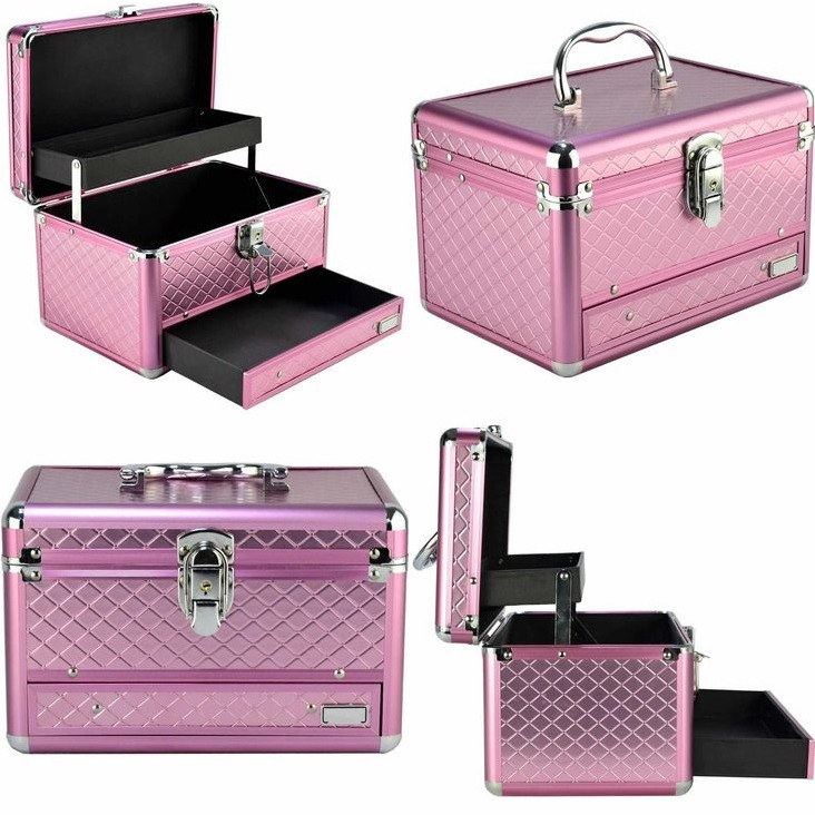 Maleta de Alumínio Compacta de Maquiagem Rosa CSN-A122sa