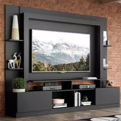 Rack Estante Com Painel E Suporte 65'' E 2 Portas Oslo Multimóveis Preto