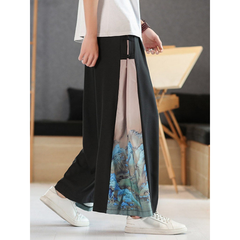 Calças estilo chinês masculinas novo estilo chinês elementos masculinos roupas masculinas Hanfu cavalo rosto Culottes ta