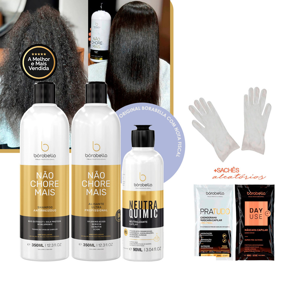 Kit NCM Não Chore Mais Progressiva Borabella 350ml + Neutraquimic 90ml + Sachês/Luvas