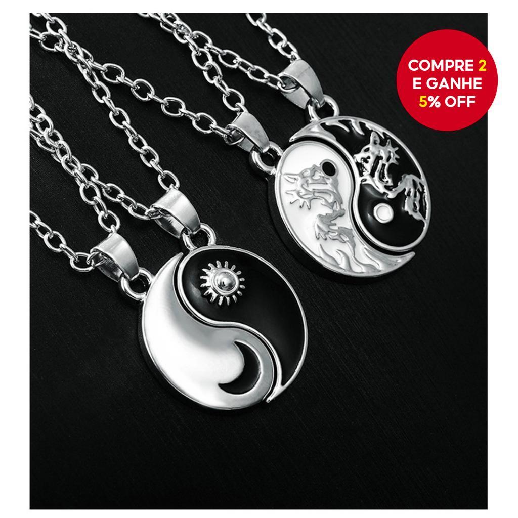 Colar Yin Yang Dragão para Melhores Amigas - Conjunto DIY com Pingentes Vintage de Estrela e Lua (2 peças)