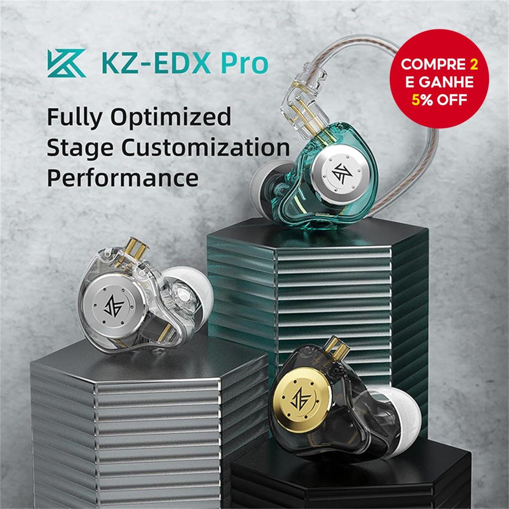 KZ EDX PRO Fone de Ouvido Esportivo de Alta Fidelidade com Cancelamento de Ruído Dinâmico Magnético Duplo de 10 mm