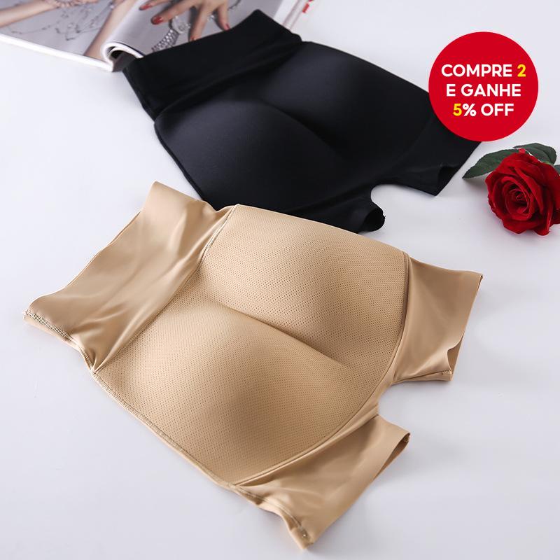 ​ Shorts Femininos Acolchoados Para Levantar O Bumbum , Preto/Bege Sl , Modelador De Cintura Alta Com Controle De Barrig