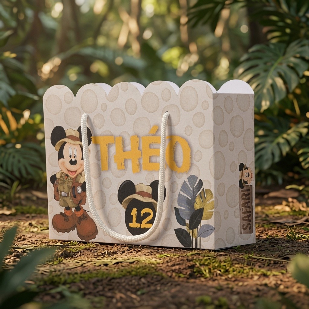 Kit Sacolinha Personalizada Mickey Safari Pegue e Monte Lembrancinha para Festa Aniversário