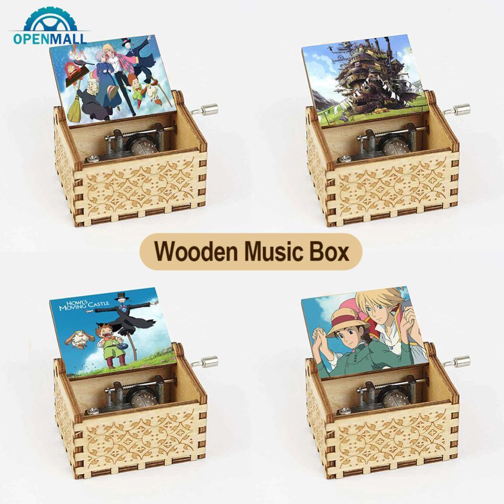 OPENMALL Anime Howl's Moving Castle Caixa De Música De Madeira Preta Merry Go Round of Life Tema Fãs Amigos Mecânica De