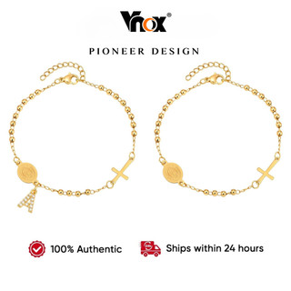 Vnox Rosário Cruz Pulseira Casal Personalizada Carta Charme Inicial Sorte Virgem Maria Mama Contas Joias De Aço Inoxidáv
