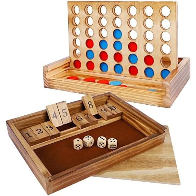 Tic Tac Toe &amp; 4 in a Row Tables Game Set, Classic Board Line Up 4 for Living Room Rustic Table Decor and Use as Game