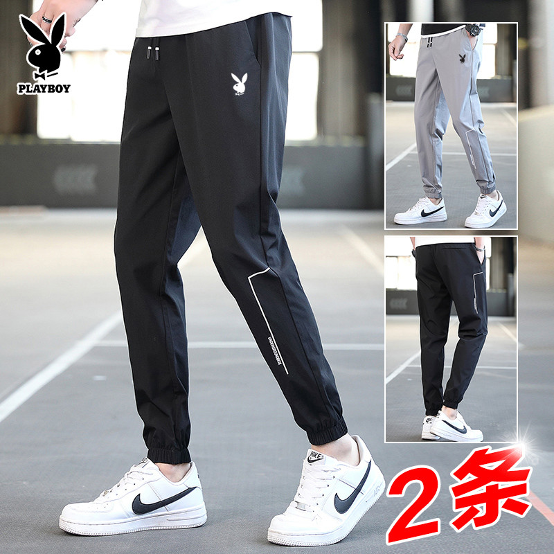 Playboy calças masculinas novo estilo 2026 verão gelo seda fina calças casuais esportes masculinos tornozelo-Legging tor